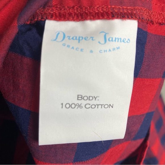 Draper Jane button up shirt 8 long sleeve plaid western ruffle navy blue red - Picture 10 of 10
